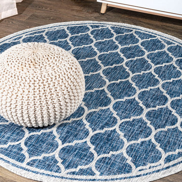 Trebol Moroccan Trellis Textured Weave Indoor/outdoor Round Rug